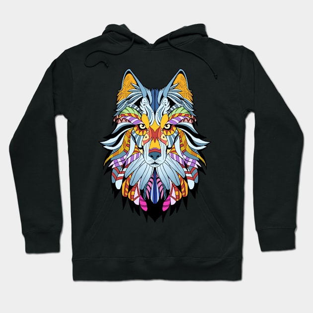 Wolf Gift Product Awesome Native American Art style Wolf Print Hoodie by Linco